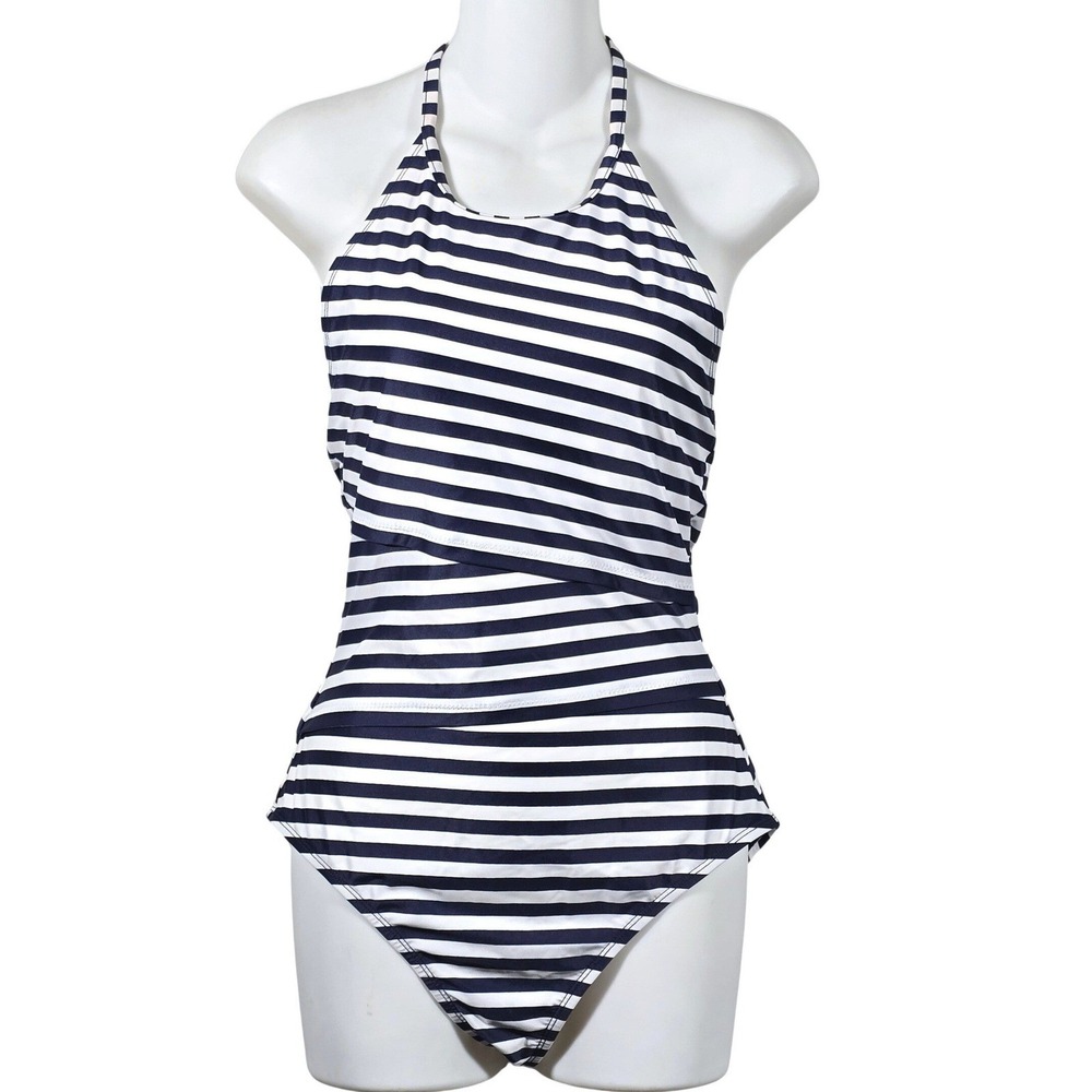 J.McLaughlin Nicola Striped Halter One Piece Swimsuit Wmns 8 Navy White Nautical
